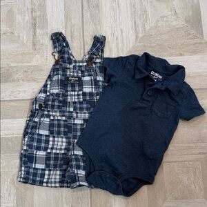 OshKosh B'gosh Blue Plaid Overalls with Bodysuit, 18 Months